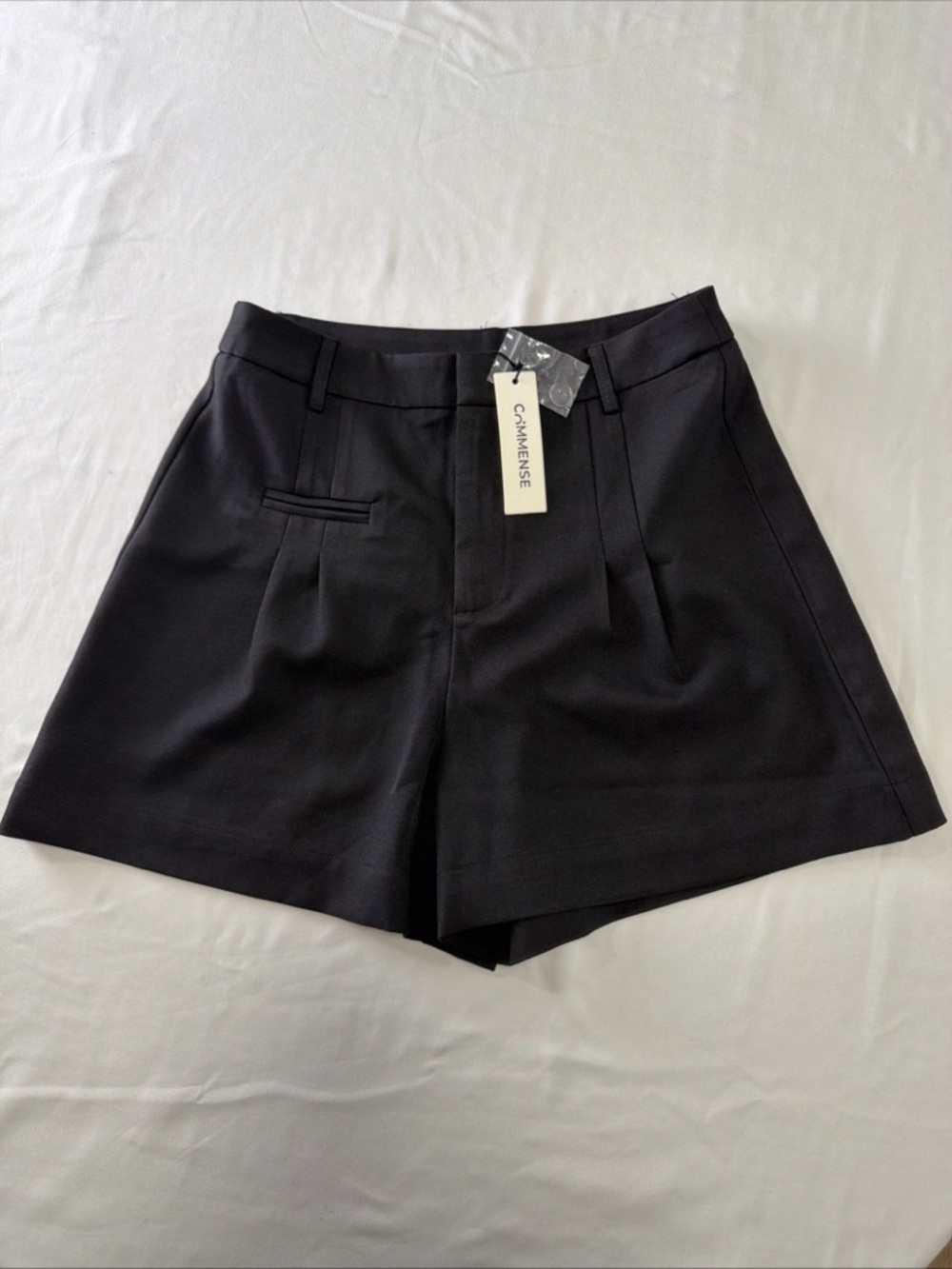 Commense Black Tailored Pleat Front Women's Shorts